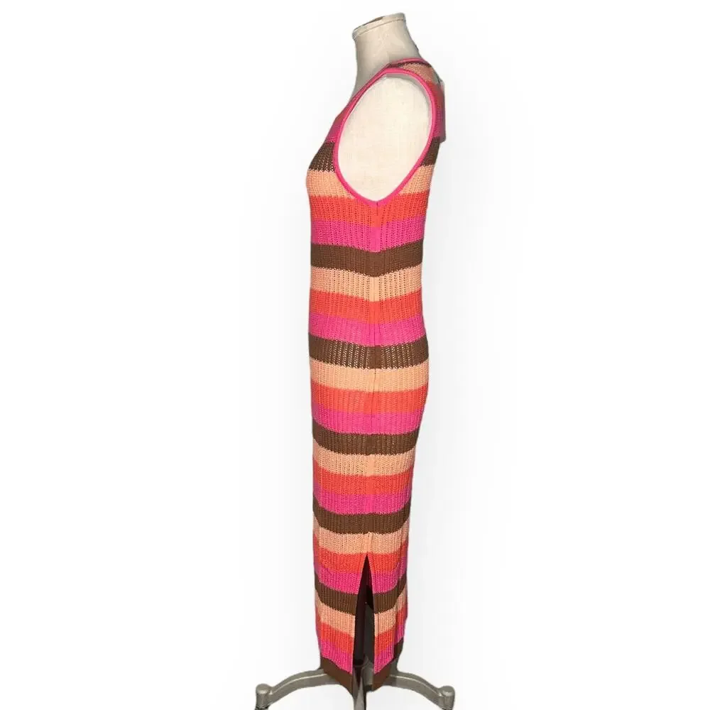 New $120 BANANA REPUBLIC Open-Stitch Midi Sweater Knit Dress Striped Pool Beach